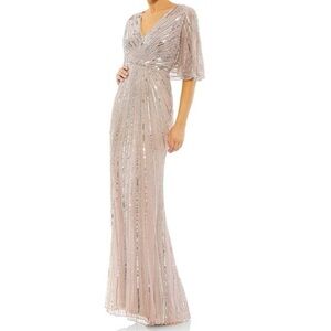 Mac Duggal Pink Sequined V Neck Cape Sleeve Gown Sz 10 #93583 NWT